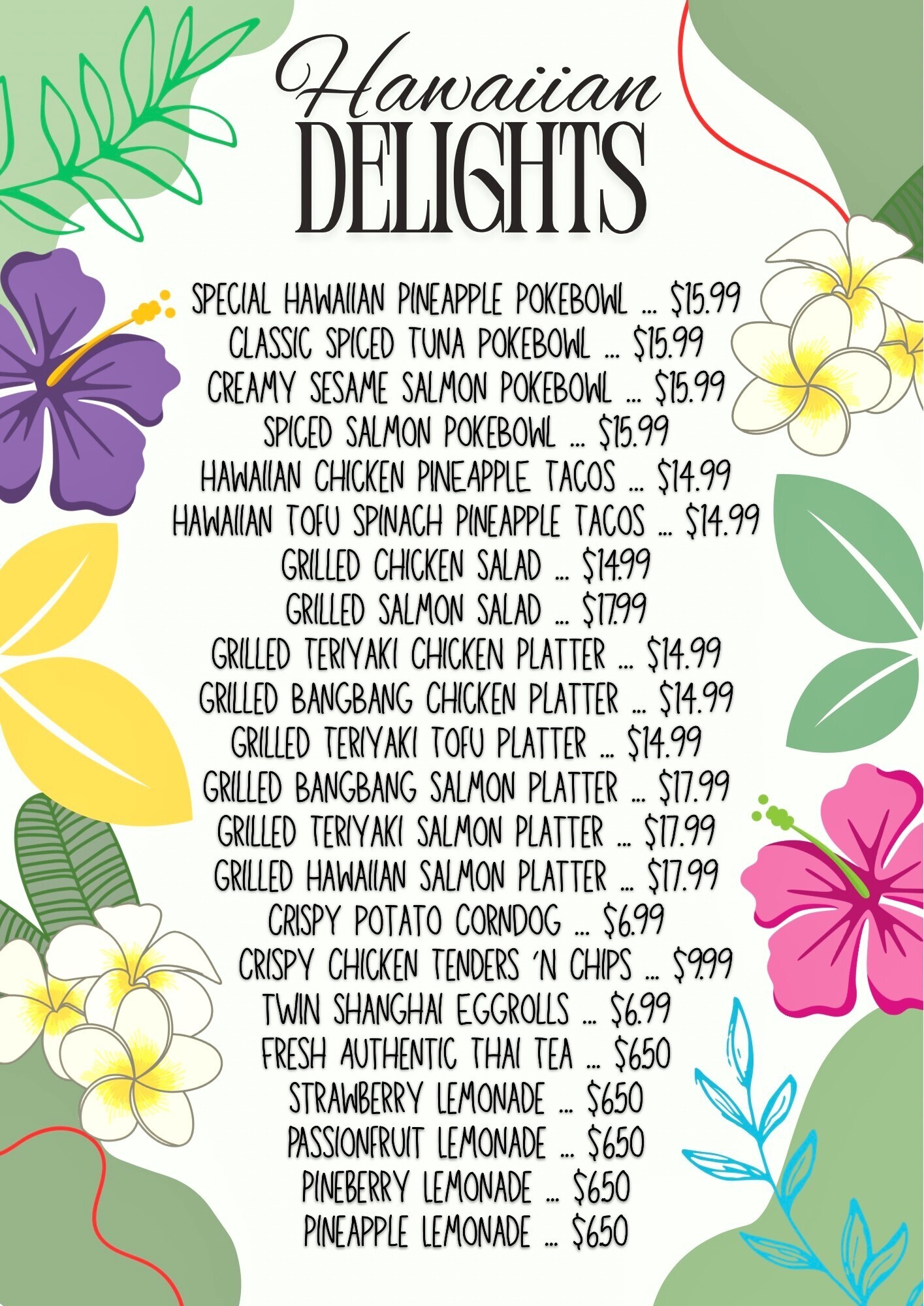Ha
 waiian Delights Menu